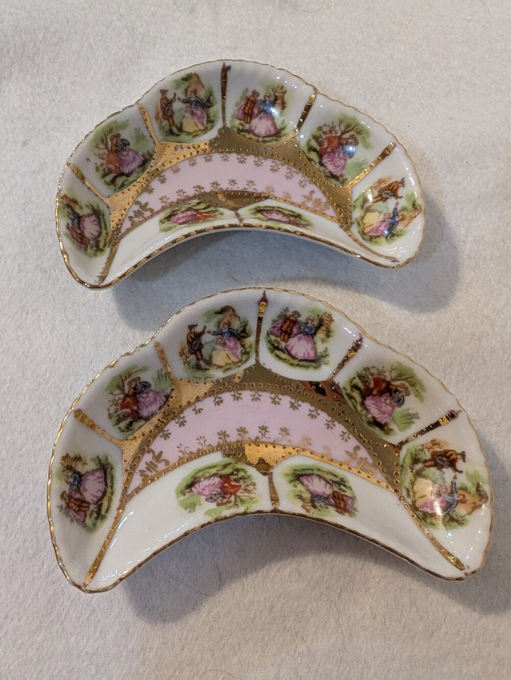 Vintage Andrea By Sadek Royal Vienna Style Crescent Dish 6866 Set of 2